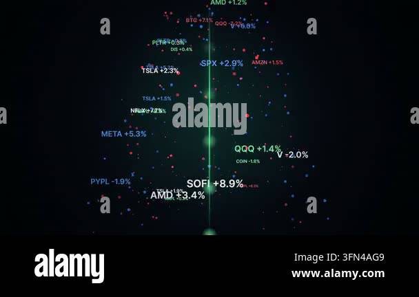 Abstract digital visualization of stock market data with fluctuating ...