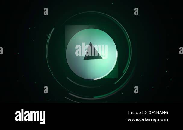 Abstract animated background with a spinning play button icon and ...