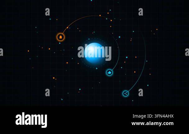 Abstract digital animation featuring a glowing blue sphere at the ...