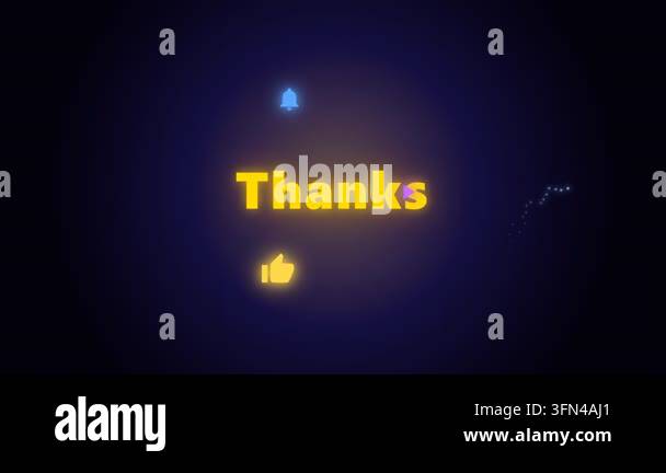 Animated text with a yellow "Thanks" message, accompanied by a bell ...