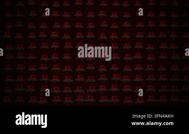 A dark, abstract background with a repeating pattern of red computer ...