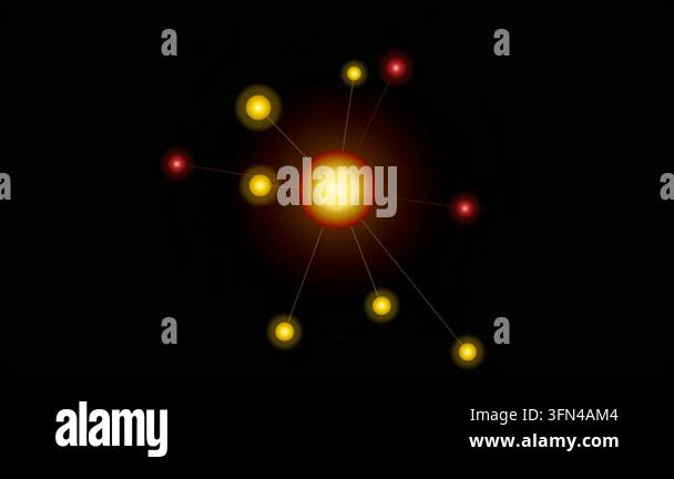 Abstract animation of a glowing atomic structure with orbiting ...