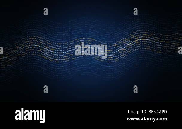 Abstract digital wave pattern formed by flowing lines of code and data ...