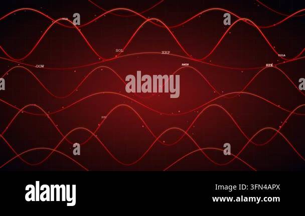 Abstract background with animated red wavy lines and stock market ...