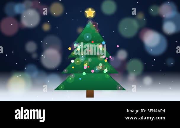 Animated Christmas tree with colorful lights and falling snow, set ...