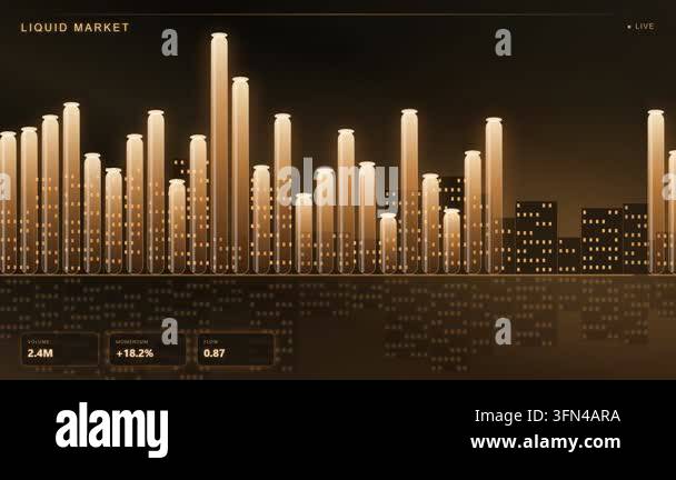 Animated financial stock market data visualization with bar charts ...