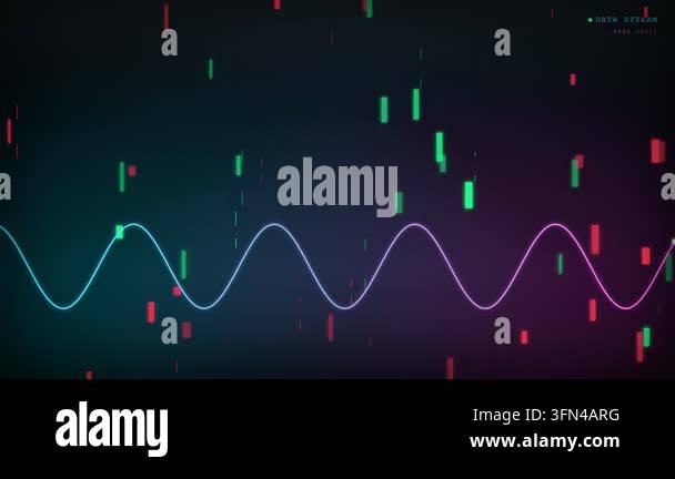 Abstract digital background with glowing neon lines and falling stock ...