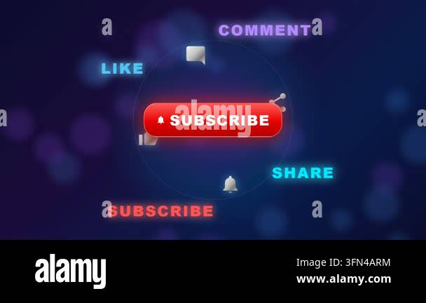 Animated graphic with a red subscribe button, bell icon, like, comment ...