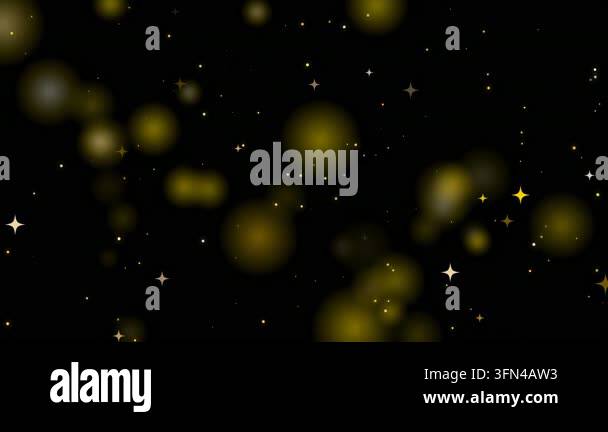 Golden stars and bokeh particles gently float against a dark background ...