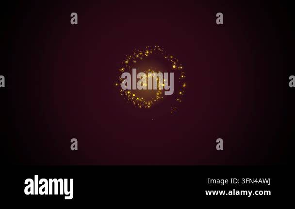 Golden sparkling particles swirl and expand outwards against a dark ...