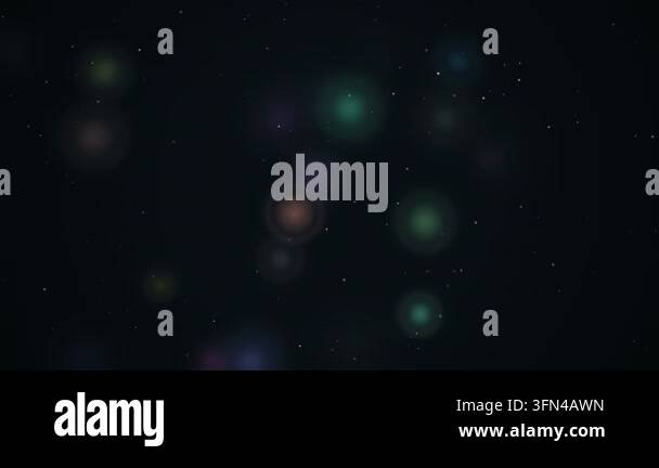 Abstract background with colorful bokeh lights and small white dots ...