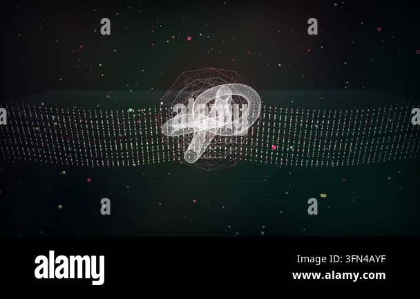 Abstract 3D wireframe torus knot rotating in digital space with glowing ...