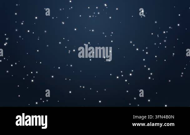 Abstract background of glowing particles floating in a dark blue space ...