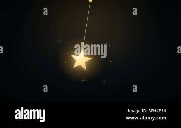 A glowing golden star hangs from a thin string against a dark, subtly ...