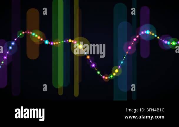 Abstract colorful waveform with glowing dots moving on a dark ...