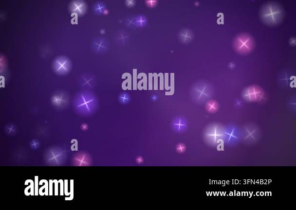 Abstract background with glowing purple and pink star-shaped particles ...
