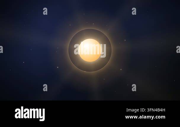Abstract glowing orb with light rays and particles against a dark blue ...