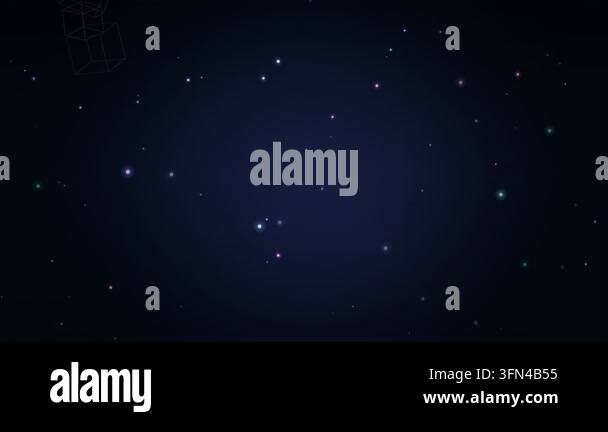 Abstract background with glowing particles and wireframe cubes ...