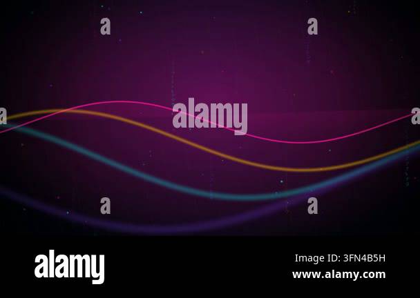 Abstract background with colorful wavy lines and particles on a dark ...