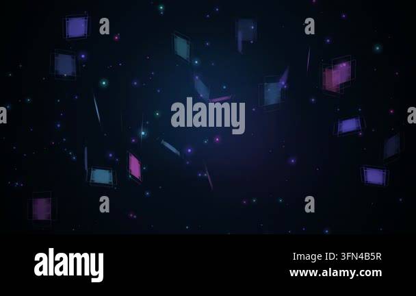 Abstract digital background with glowing squares and particles floating ...