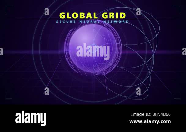 Abstract digital globe with glowing grid lines and text 'GLOBAL GRID ...