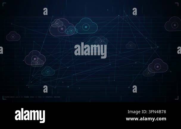Digital animation of interconnected clouds with a shield and lock icon ...