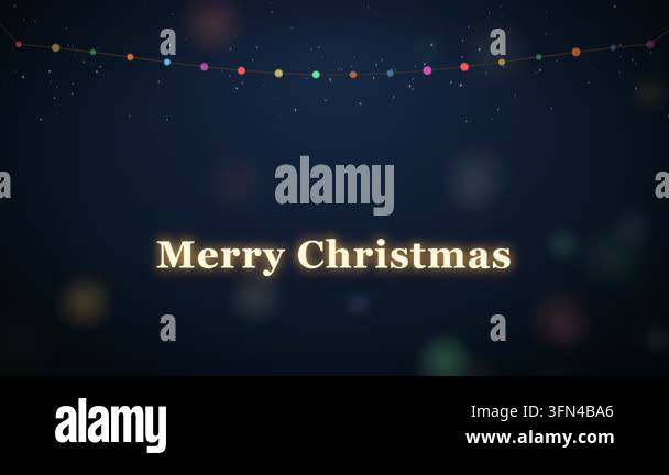 Animated Merry Christmas text appears on a dark background with bokeh ...
