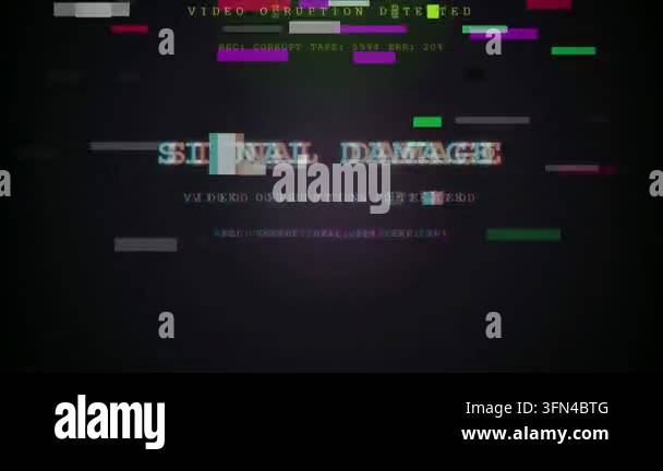 Corrupt Text File Digital glitch effect with text overlay showing 'SIGNAL DAMAGE' and 'NO ...