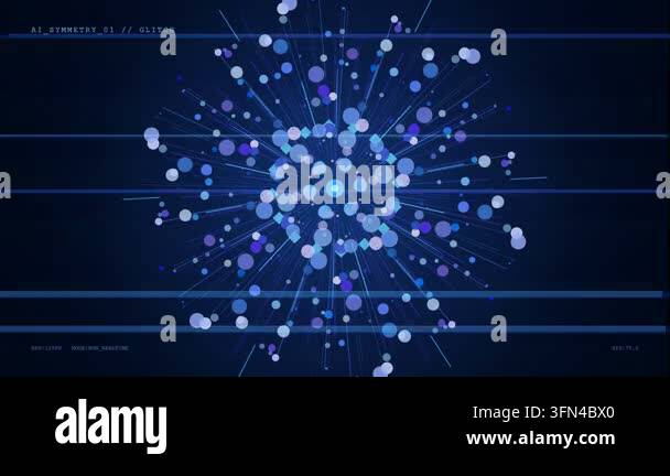 Abstract digital animation of a glowing blue and purple particle ...
