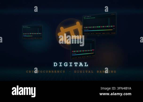 Digital Bitcoin cryptocurrency and blockchain technology concept with ...