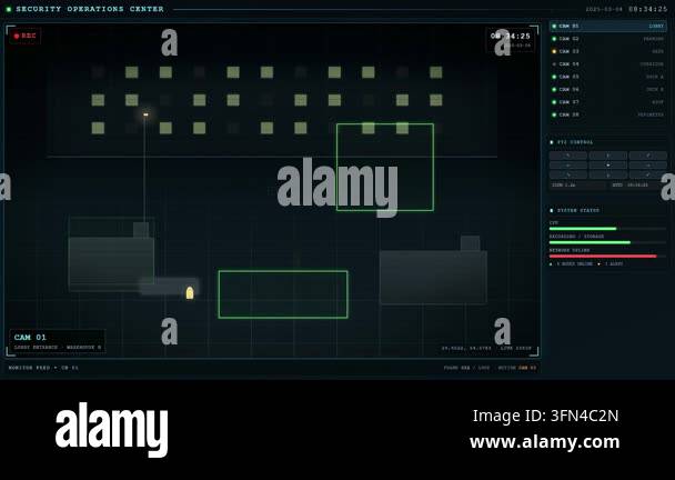 Security operations center interface displaying a floor plan with ...