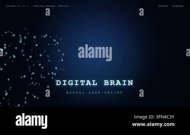 String Font Texture Digital brain interface with glitch effect and rebooting text ...