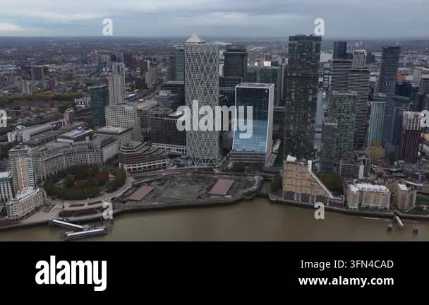 Aerial view of a modern city skyline with skyscrapers and river Stock ...