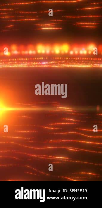 Abstract orange and golden light waves with glowing particles, bright ...