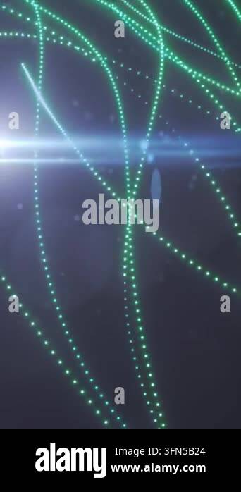 Glowing green dotted light trails curve across a dark background with ...