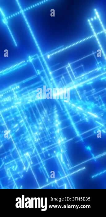 Futuristic blue digital grid of glowing lines and circuit-like ...