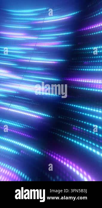 Abstract blue and purple dotted light waves with glowing rows, flowing ...