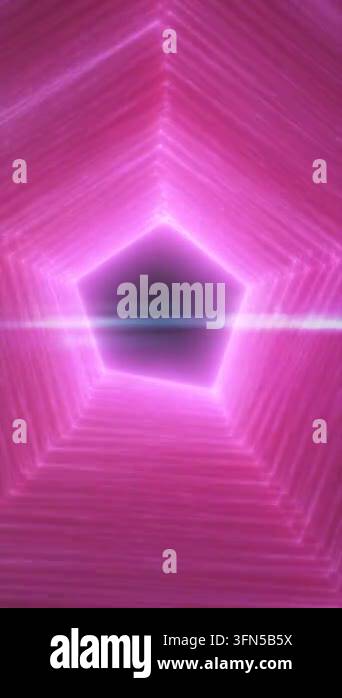 Abstract pink neon pentagon tunnel with layered glowing lines and a ...