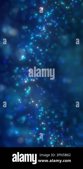 Blue and cyan bokeh particles float across a dark background, creating ...