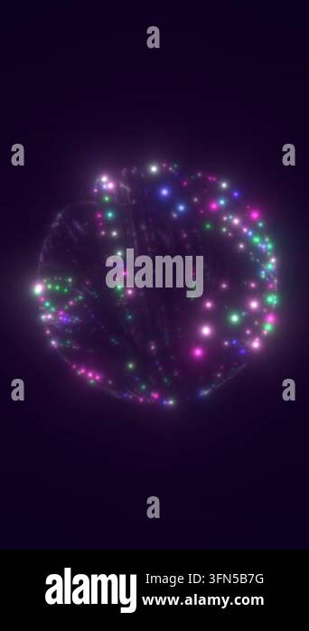 Abstract spherical network filled with colorful glowing particles and ...
