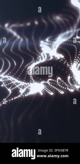 Abstract monochrome particle wave with luminous dotted lines flowing ...