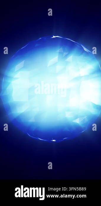 Glowing blue polygonal sphere radiates against a dark background ...