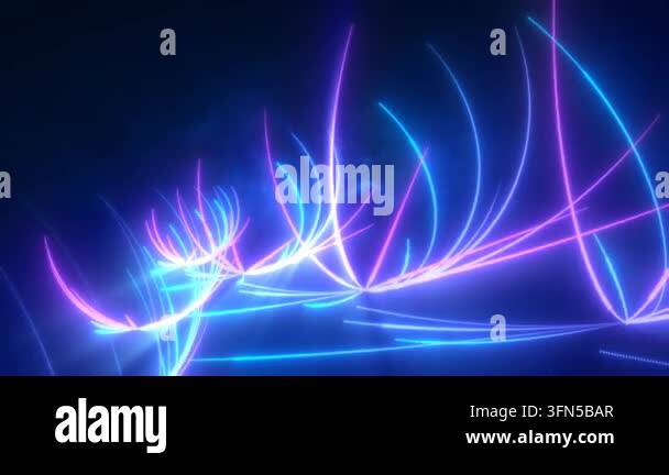 Abstract blue and purple glowing neon energy laser lines flying on a ...
