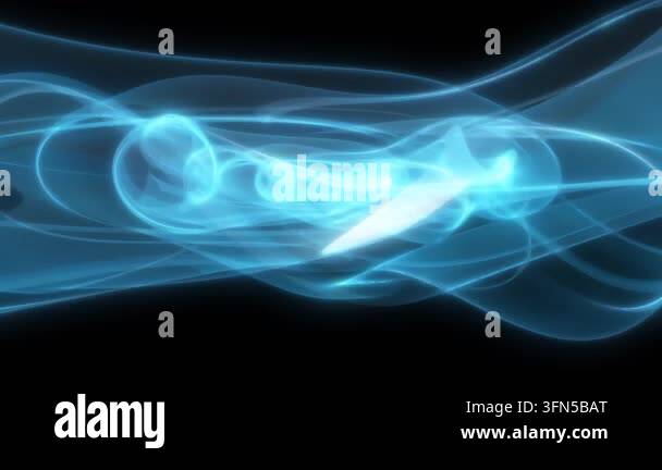 Abstract waves of energy magic smoke and glowing lines on a black ...