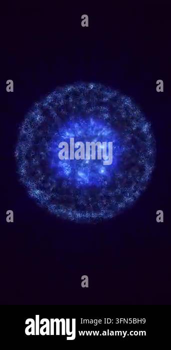 Glowing blue particles form a radiant energy sphere with a bright ...