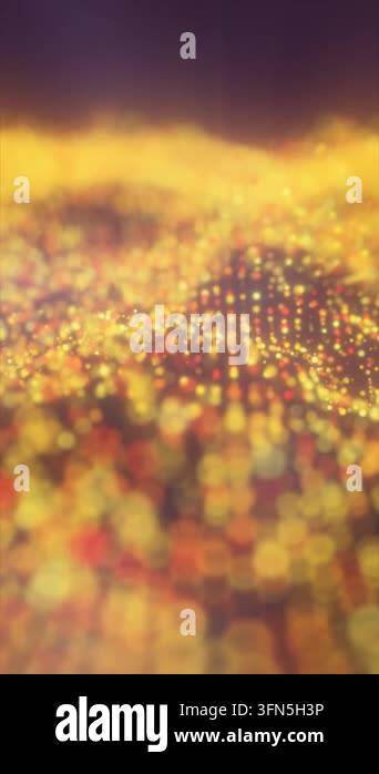 Abstract golden particle landscape with glowing waves and soft bokeh ...