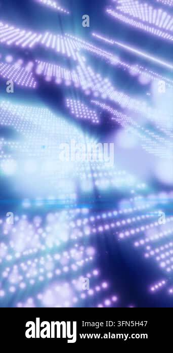Flowing blue and purple particle grids form luminous digital waves with ...