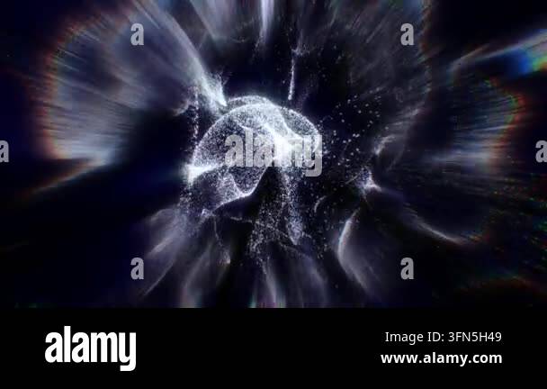 Abstract burst of white particles and light streaks on a dark ...