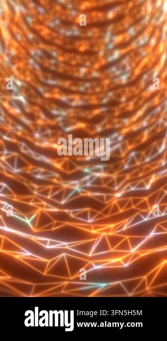 Abstract orange wireframe waves forming a glowing digital landscape ...