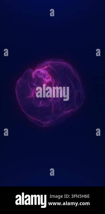 Abstract purple plasma sphere with glowing electric filaments on a dark ...